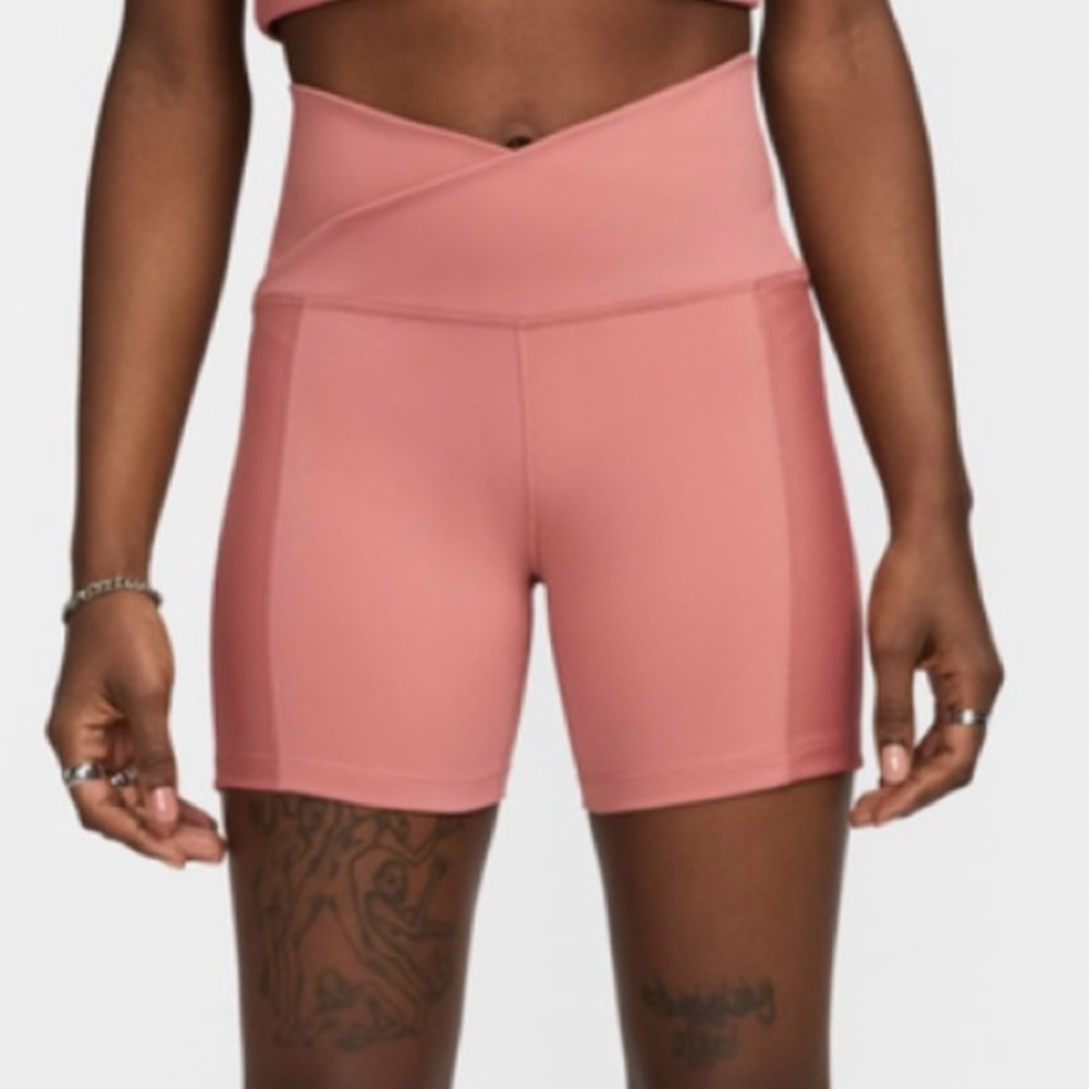NEW Size Large Nike Women's One Wrap High-Waisted 5" Biker Shorts Canyon Pink
